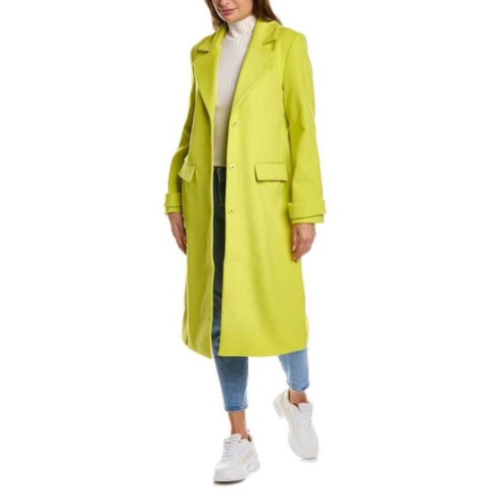 Noize Agata Vegan Long Trench Coat Bright Lime Green Chartreuse Yellow $240.00